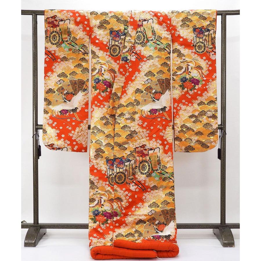 色打掛 正絹 四季花御所車模様 打掛 花嫁衣裳 婚礼 リサイクル 中古 ブライダル ウエディング 着物 e3157 色打掛 正絹 四季花御所車模様 打掛 花嫁衣裳 婚礼 リサイクル 中古