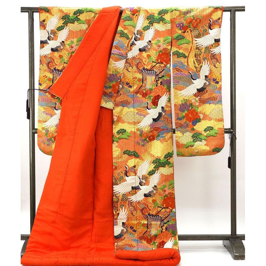 色打掛 正絹 四季花 舞鶴 慶長文様 打掛 花嫁衣裳 婚礼 リサイクル 中古 着物 e3196 色打掛 正絹 四季花 舞鶴 慶長文様 打掛 花嫁衣裳 婚礼 リサイクル