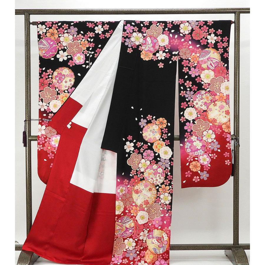 振袖 正絹 四季花雪輪うさぎ模様 身丈168cm 裄丈67.5cm 振袖 良品 