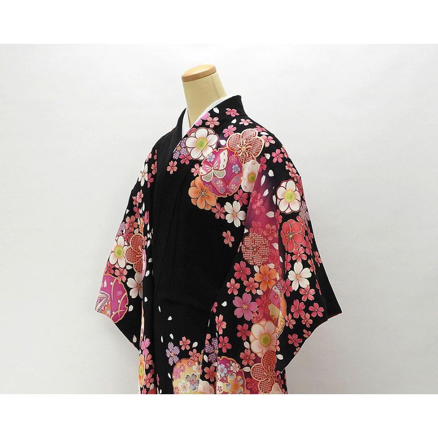 美品 本振袖 振袖 黒 銀通し 古典柄 吉祥文様 鳥 身丈172cm