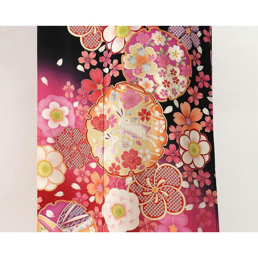 振袖 正絹 四季花雪輪うさぎ模様 身丈168cm 裄丈67.5cm 振袖 良品 