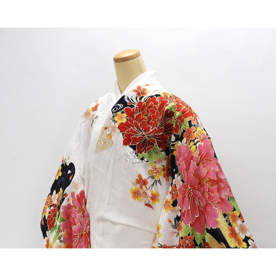 正絹美品縮緬，四季花文様，振袖□他全て新品，振袖用高級正絹袋帯□5