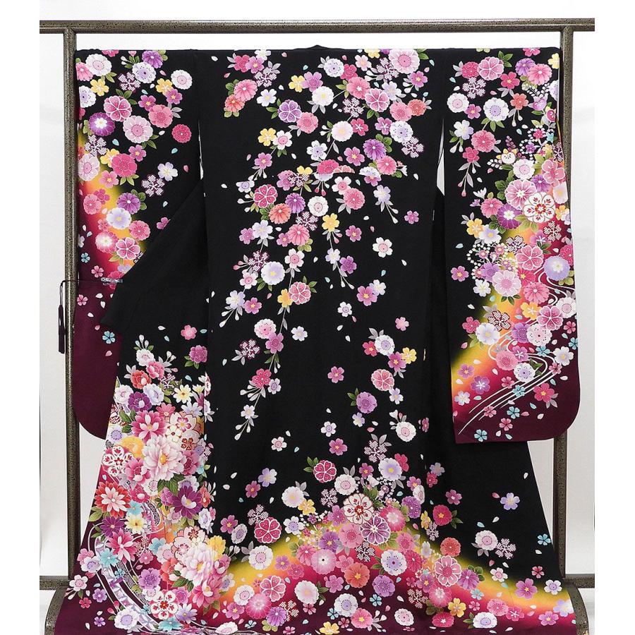 振袖 正絹 花模様 身丈172cm 裄丈71.5cm リサイクル 中古 着物 e4058