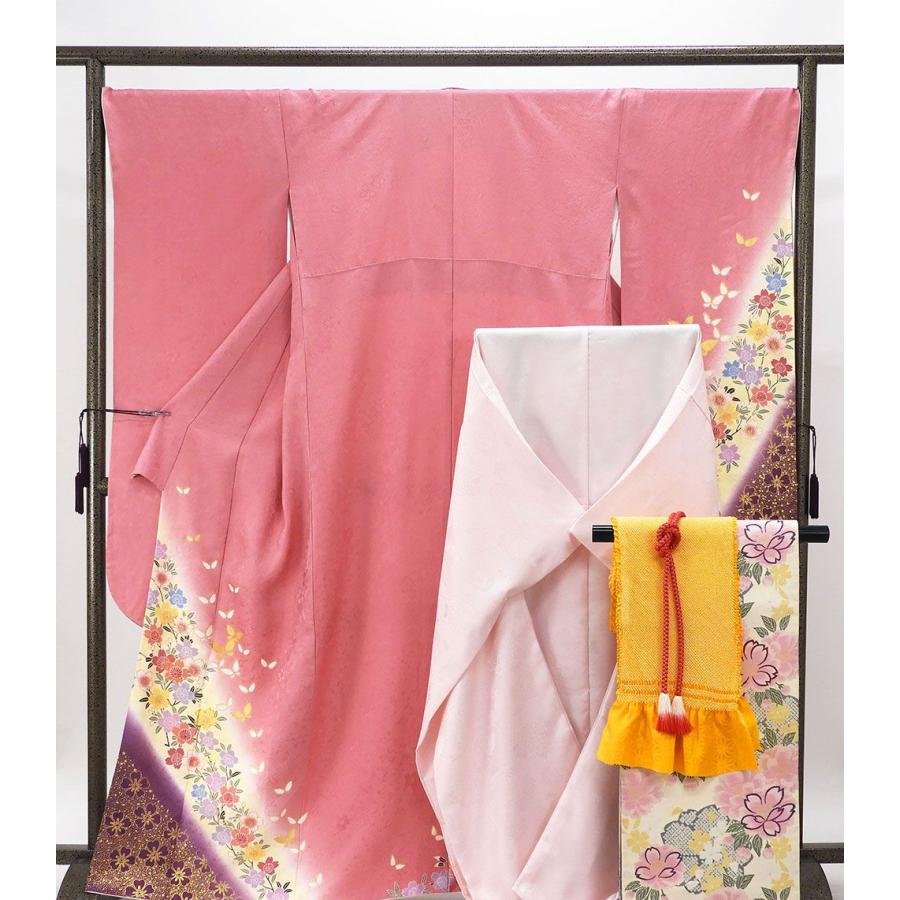 振袖 正絹 桜蝶々模様 5点セット 身丈163.5cm 裄丈69.5cm 袋帯 長襦袢 