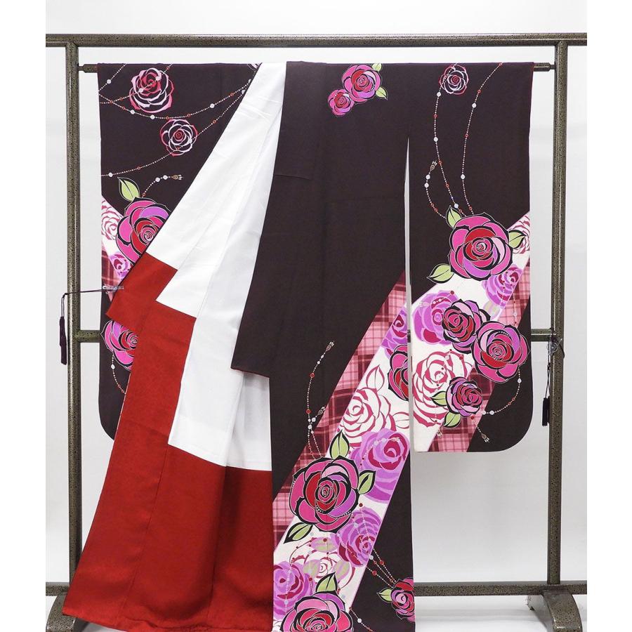 振袖 正絹 薔薇格子模様 5点セット 身丈170cm 裄丈67.5cm 袋帯 長襦袢 帯締め 帯揚げ 振袖5点セット リサイクル 中古 着物 e4077 振袖 正絹 薔薇格子模様 5点セット 身丈170cm 裄丈67.5cm 袋帯 長襦袢