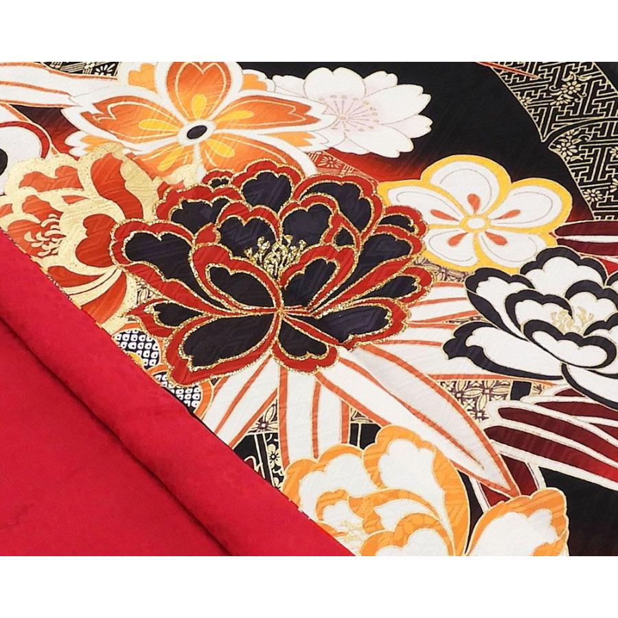 赤×オレンジ 吉祥花々 振袖 身丈157 振袖 豪華 辻が花 金彩 絞り加工