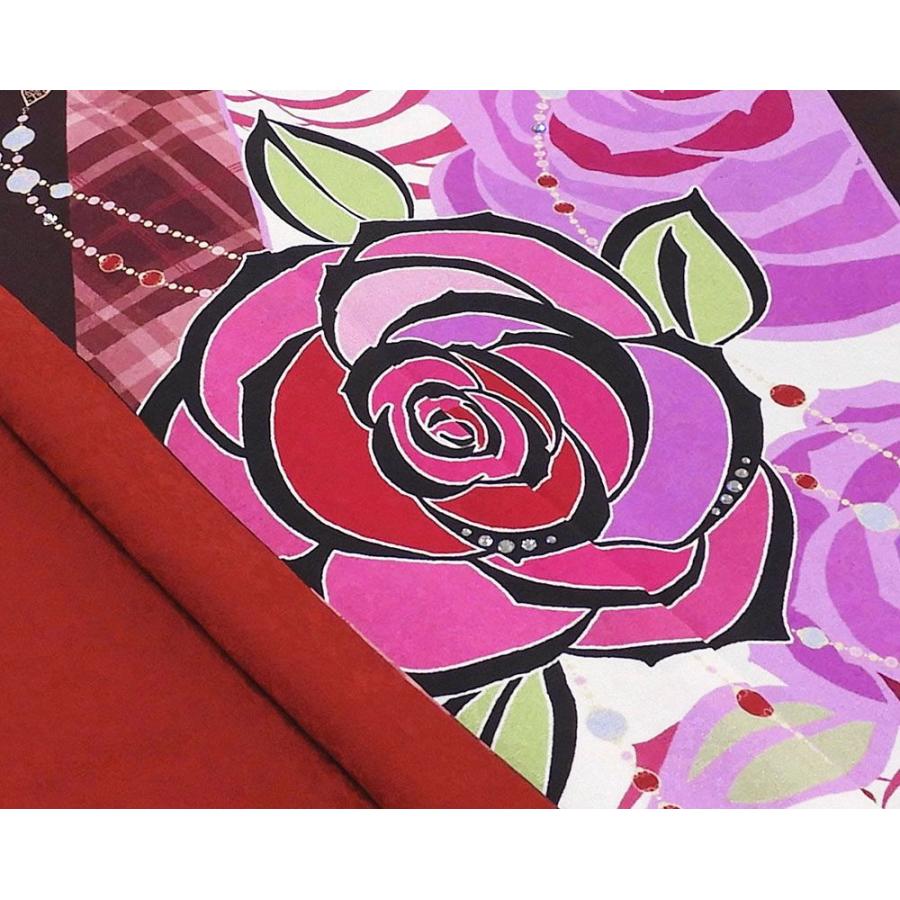 振袖 正絹 薔薇格子模様 5点セット 身丈168cm 裄丈66cm 袋帯 長襦袢 帯締め