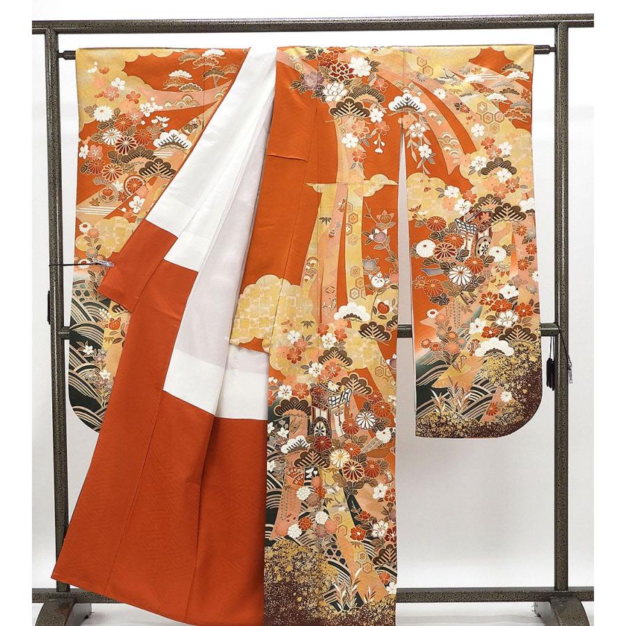 振袖 正絹 吉祥 熨斗目 御所車 身丈161cm 裄丈67.5cm 中古 リサイクル