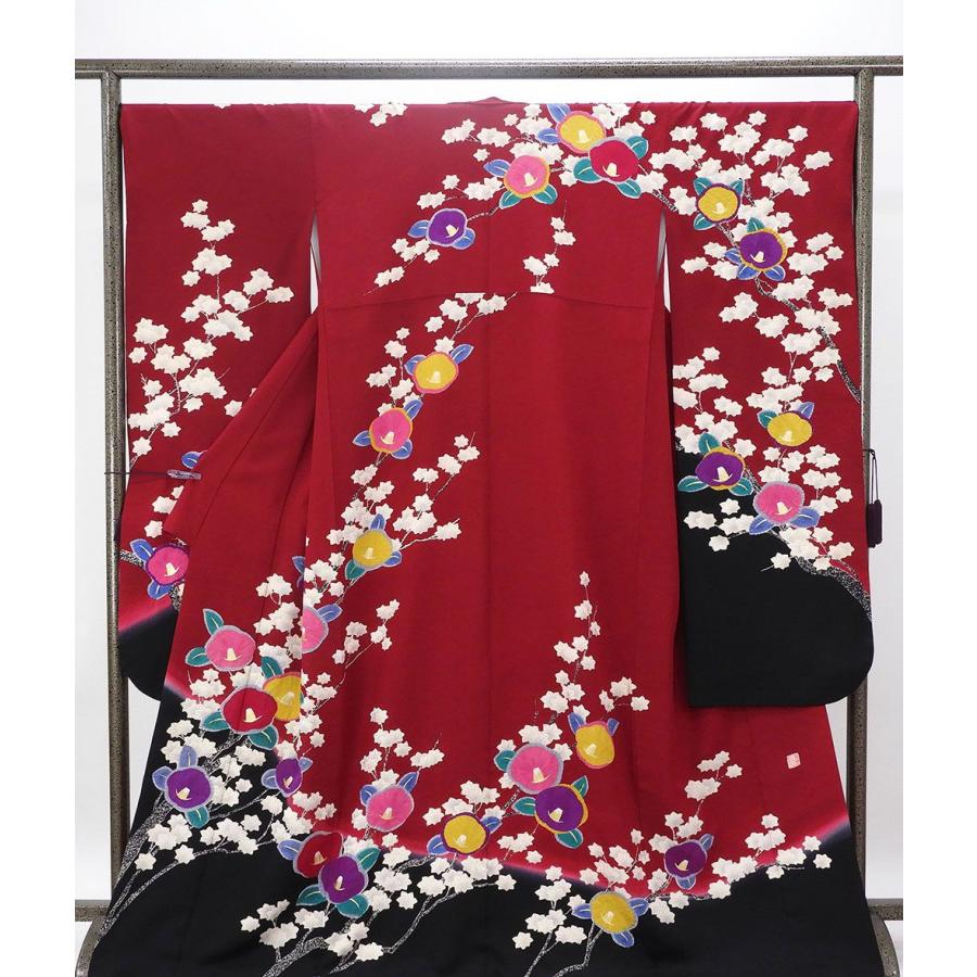 振袖　身丈168cm裄68cm袋帯　長襦袢セット 振袖 長襦袢 セット 正絹 5点セット 紅葉 椿 身丈168.5cm 裄丈68cm