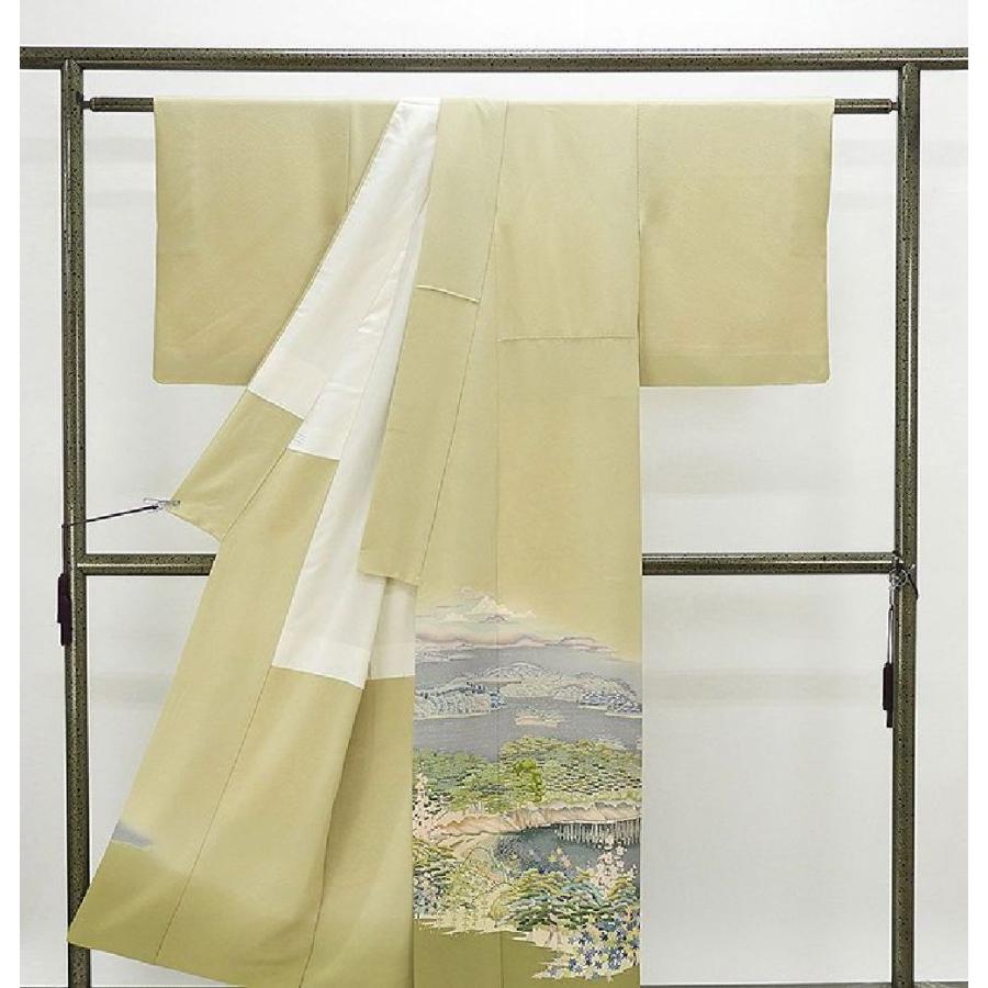 色留袖 正絹 四季花風景模様 身丈152cm 裄丈62.5cm 一つ紋 リサイクル