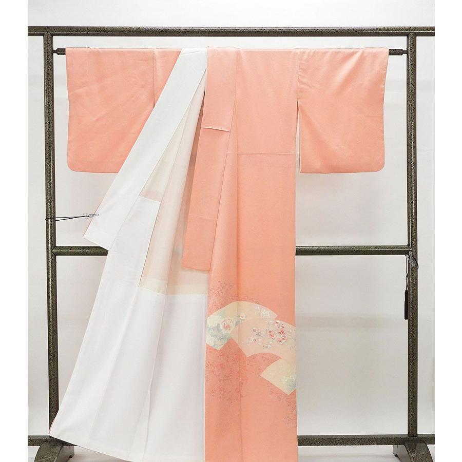 色留袖 正絹 比翼仕立て 三つ紋 四季花 150cm前後 色留袖 正絹 扇面