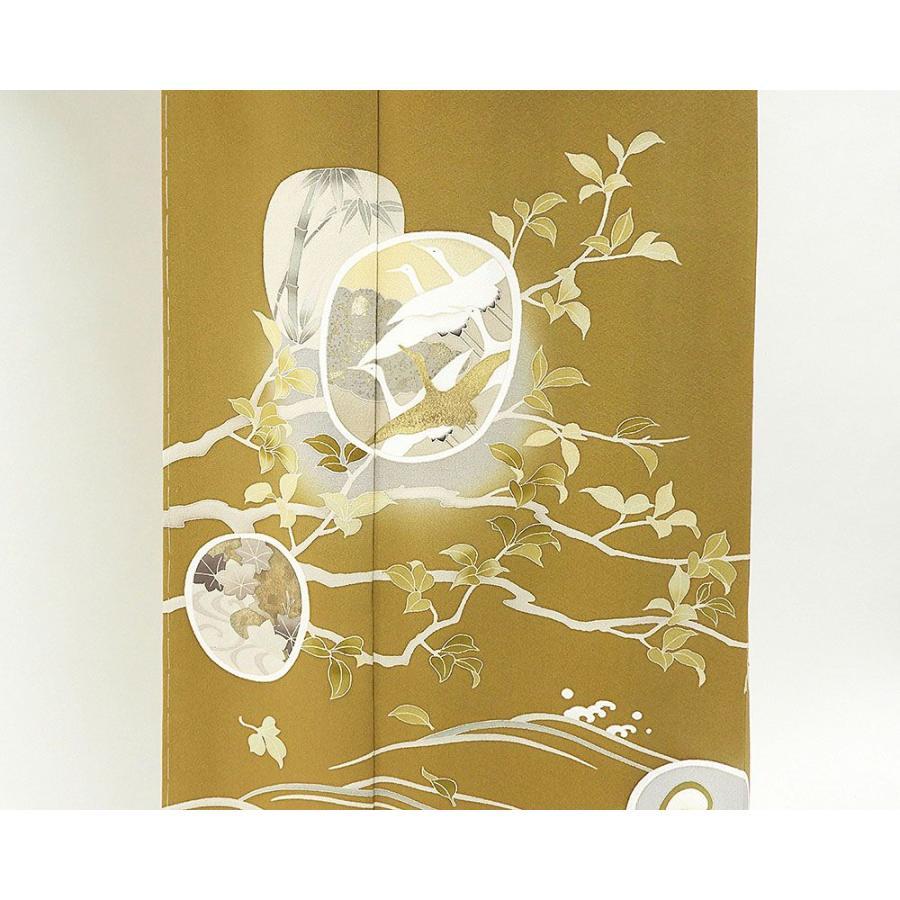 色留袖 未着用 舞鶴松紅葉模様 正絹 身丈160cm 裄丈67.5cm 色留袖 花柳桜 一つ紋 未使用 着物 フォーマル 結婚式 披露宴 f0173 色留袖 未着用 舞鶴松紅葉模様 正絹 身丈160cm 裄丈67.5cm 花柳桜 一つ
