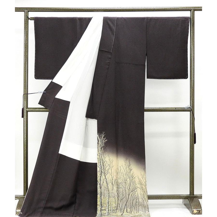 色留袖 未着用美品 正絹 木立模様 色留袖一つ紋 未使用 新古品 着物