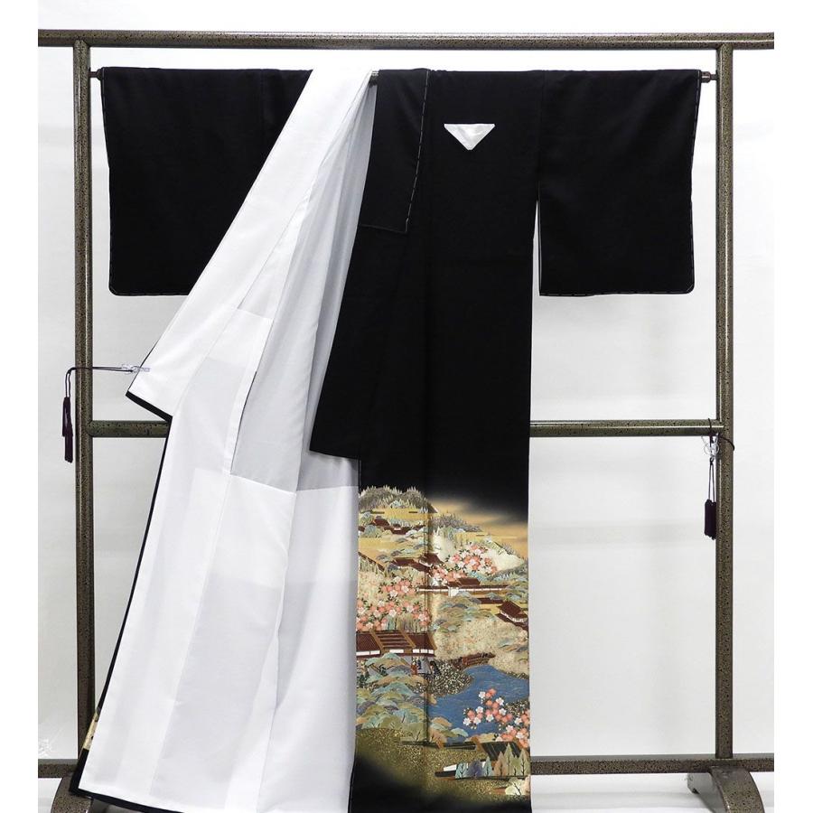 留袖 仕立済 正絹 時代風景模様 紋入れ代込み 黒留袖 身丈164.5cm 裄丈