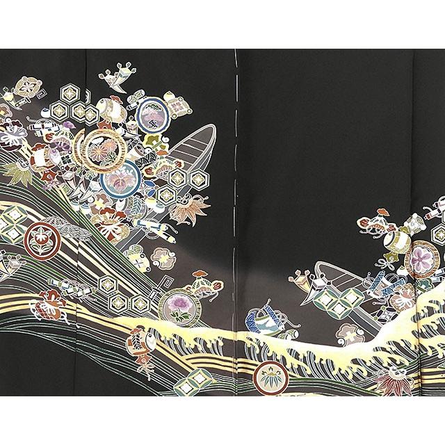 留袖 正絹 じゅらく帝王紫 宝尽くし 黒留袖 未仕立 仮絵羽 着物 反物