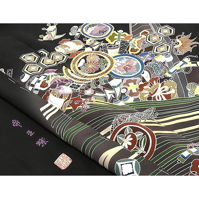 留袖 正絹 じゅらく帝王紫 宝尽くし 黒留袖 未仕立 仮絵羽 着物 反物