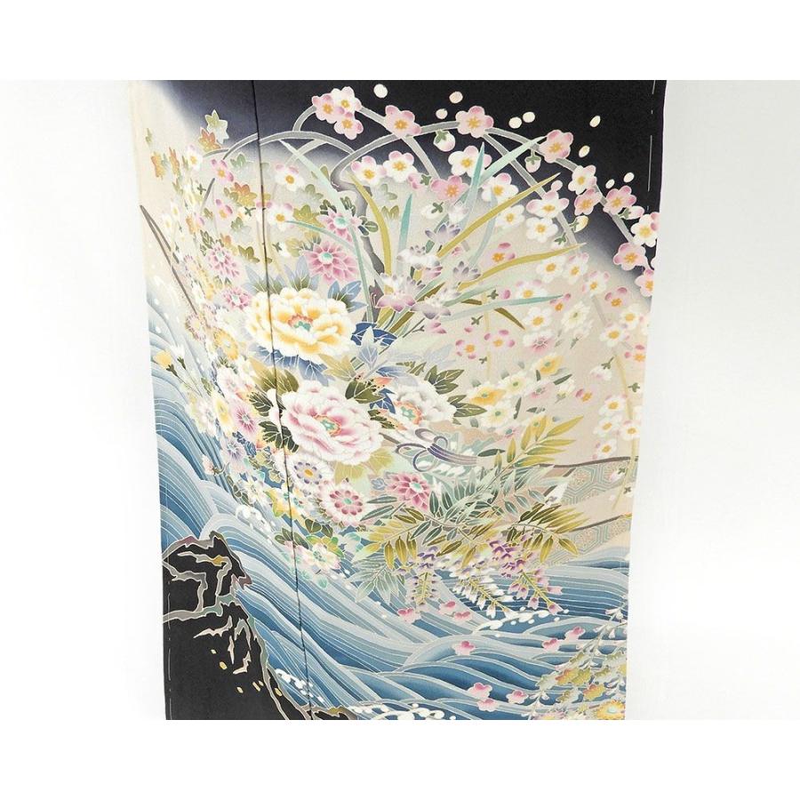 加賀友禅 松島仁司 黒留袖 落款入 仮絵羽 未仕立て品 正絹 八掛付き