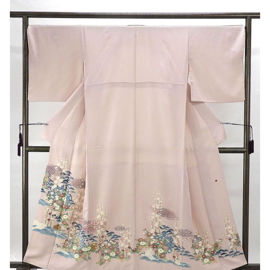 帯付き】正絹色留袖松梅紅葉に鳥柄鳥は6羽一つ紋比翼付き落款袋帯