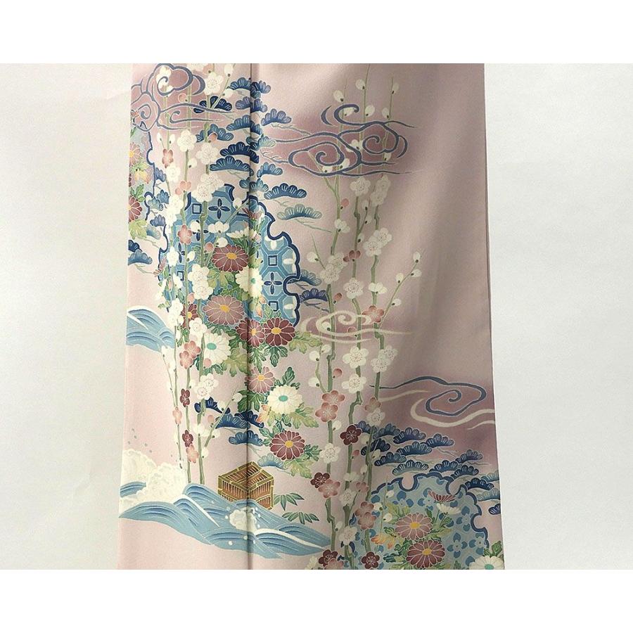 【帯付き】正絹　色留袖　松梅紅葉に鳥柄　鳥は6羽　一つ紋　比翼付き　落款　袋帯 帯付き】正絹色留袖松梅紅葉に鳥柄鳥は6羽一つ紋比翼付き落款袋帯