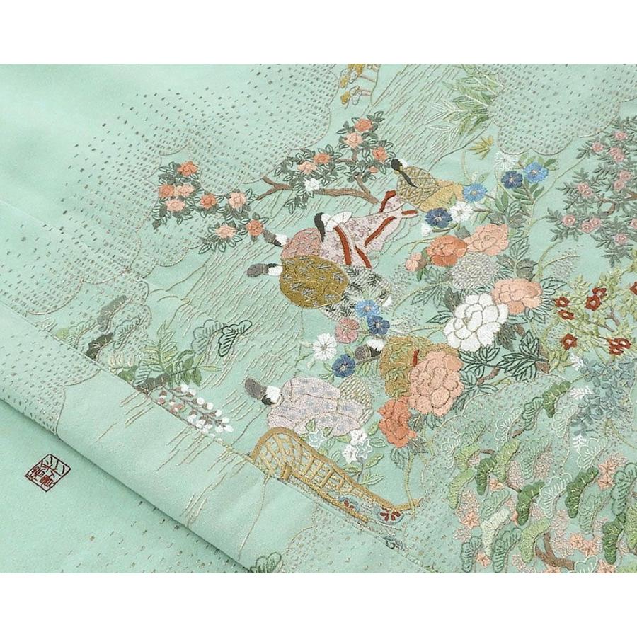 色留袖 未使用 正絹 彩椿貴 四季花 時代 風景 刺繍 身丈168cm 裄丈68.5