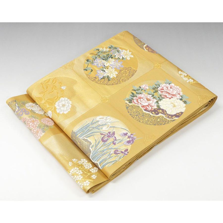 20％OFF！SALE 袋帯 新品仕立付き 正絹 西陣 じゅらく謹製 四季花丸天井模様 袋帯 未仕立 仕立て代込み g1378の画像