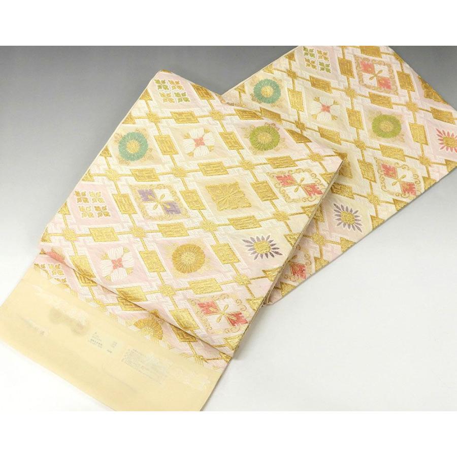 【最終SALE】紹巴紅型　袋帯　パールトーン加工済 袋帯 紹巴 松竹梅 鶴 紅型風 正絹 お仕立て込み 紹巴紅型 袋帯 パール