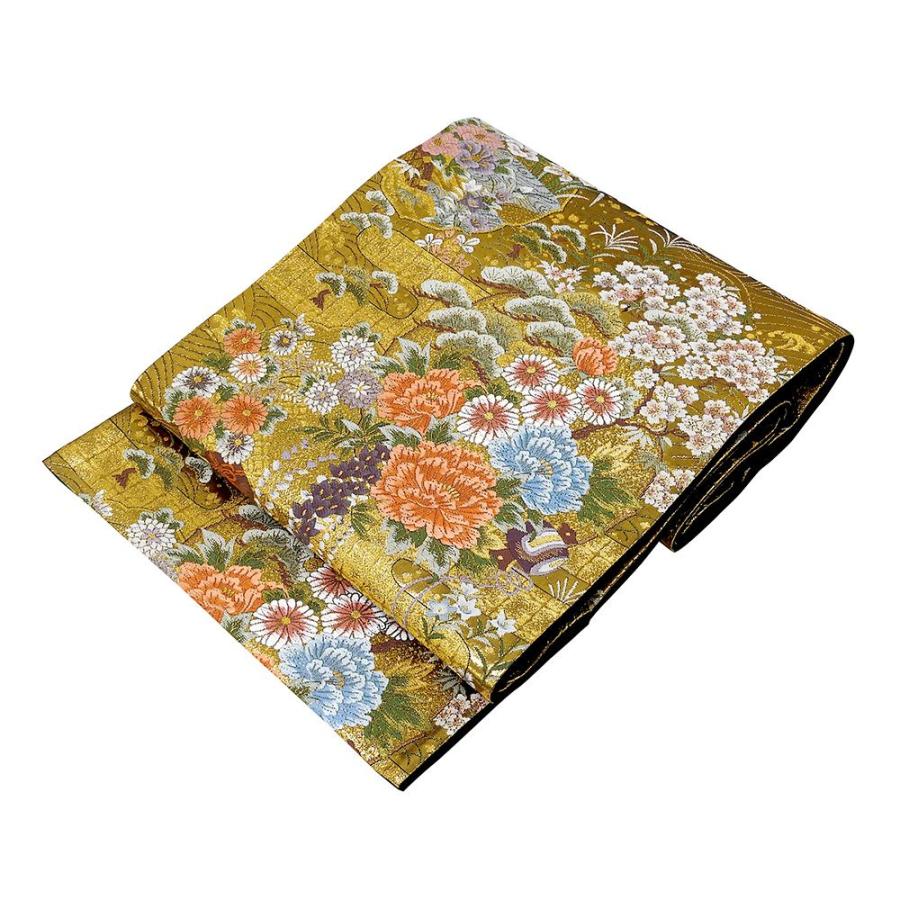 袋帯 新品仕立済 正絹 西陣 やまひで謹製 吉祥四季花模様 新品 仕立て
