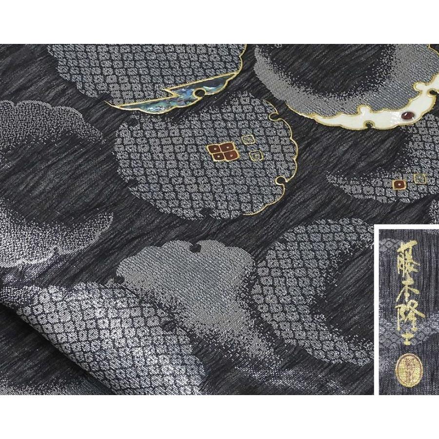 袋帯 新品 仕立て上がり 螺鈿作家 藤本隆士作 雪輪匹田 西陣 華翔苑謹製 ガーネット 袋帯 新品仕立済 パーティー g2929の画像