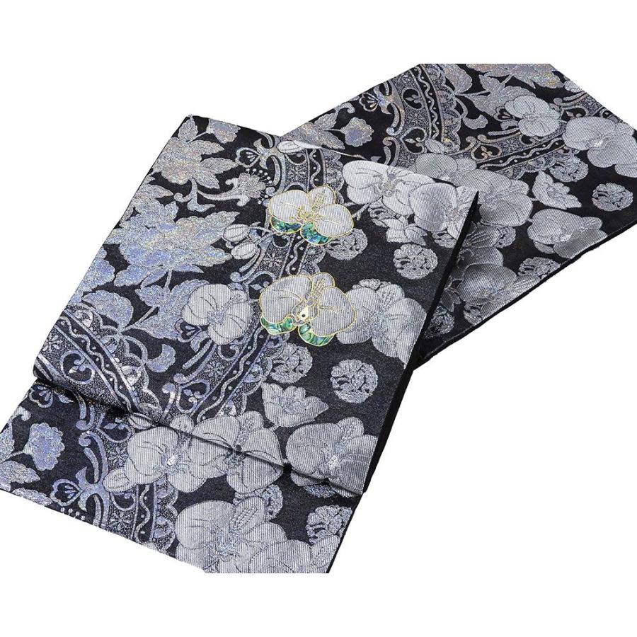 袋帯 新品 仕立て上がり 螺鈿作家 藤本隆士作 胡蝶蘭 西陣 華翔苑謹製 ブラックダイヤ 袋帯 新品仕立済 パーティー g2933の画像