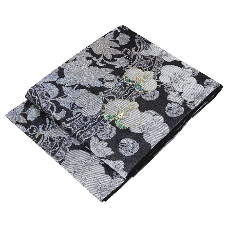 袋帯 新品 仕立て上がり 螺鈿作家 藤本隆士作 胡蝶蘭 西陣 華翔苑謹製 ブラックダイヤ 袋帯 新品仕立済 パーティー g2933の画像