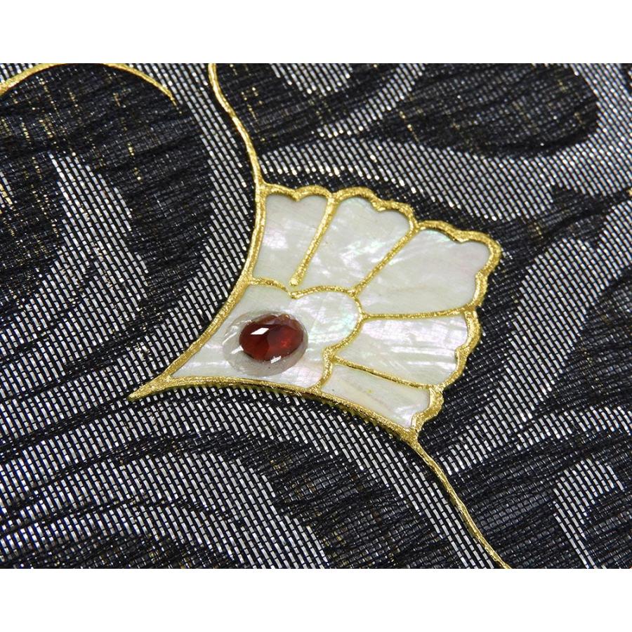 袋帯 新品 仕立て上がり 螺鈿作家 藤本隆士作 唐花 西陣 華翔苑謹製 ガーネット 袋帯 新品仕立済 パーティー g2934の画像
