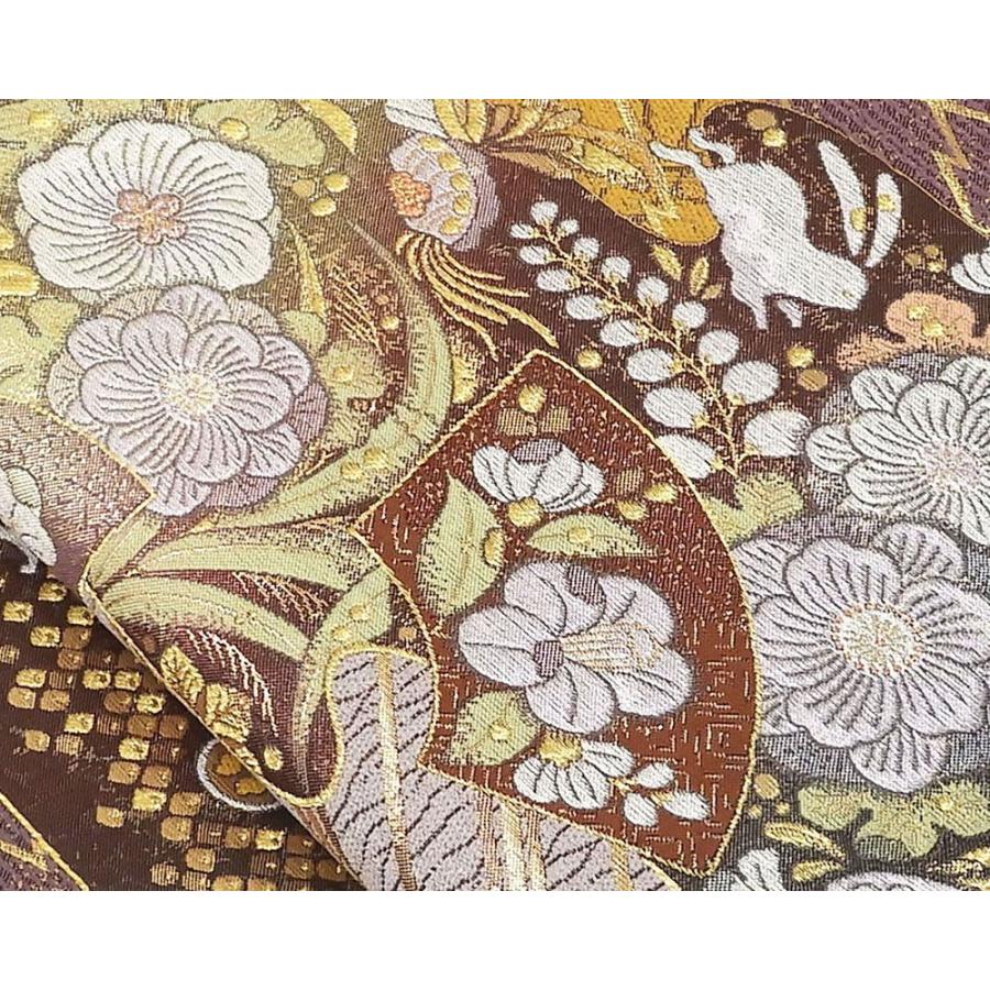 袋帯 正絹 辻が花兎扇面模様 美品 リサイクル 中古 辻ケ花 結婚式 入学
