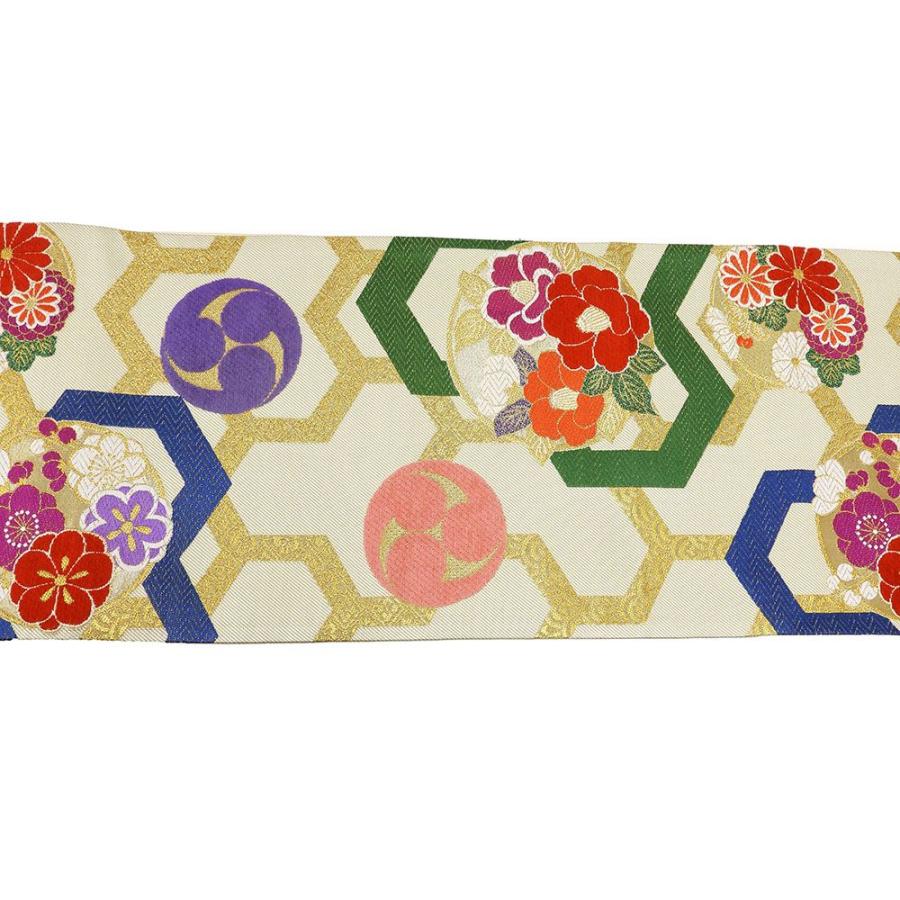 袋帯 四季花亀甲巴模様 振袖用 リサイクル 中古 フォーマル 礼装用