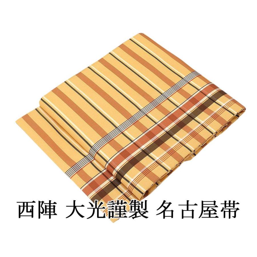 名古屋帯 新品仕立済 綿交織 西陣 大光謹製 格子模様 新品 仕立て 