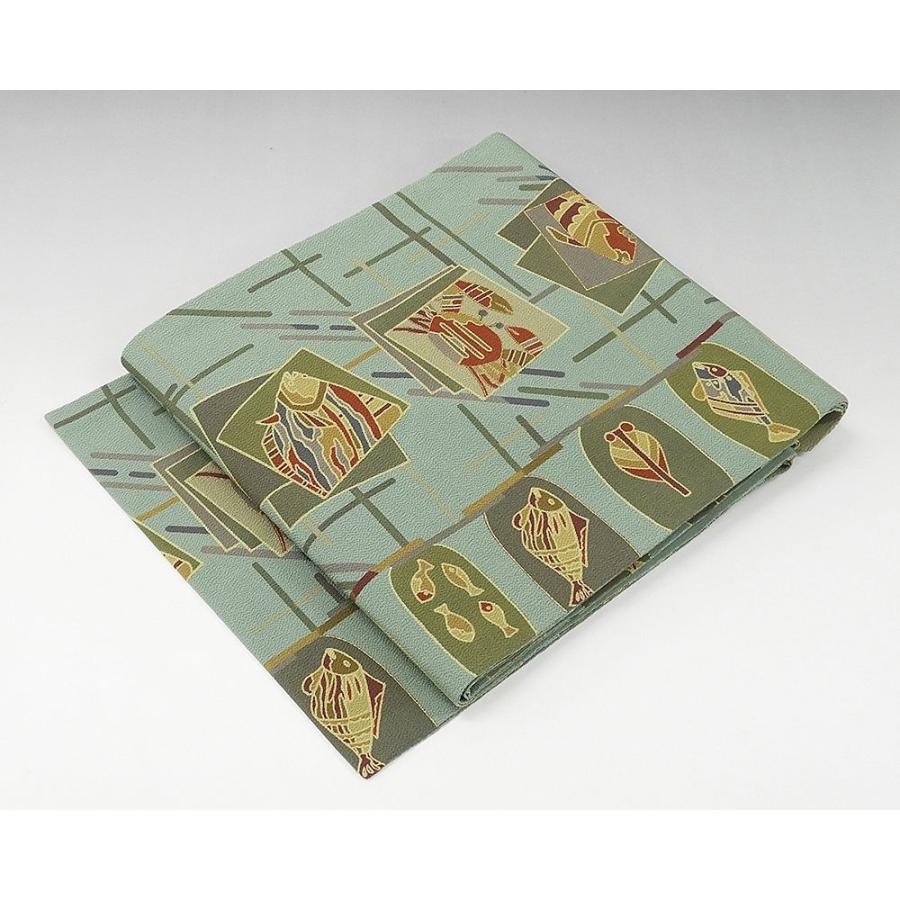 名古屋帯 新品仕立済 正絹 蟹海老魚貝模様 縮緬 名古屋帯 新品 仕立て