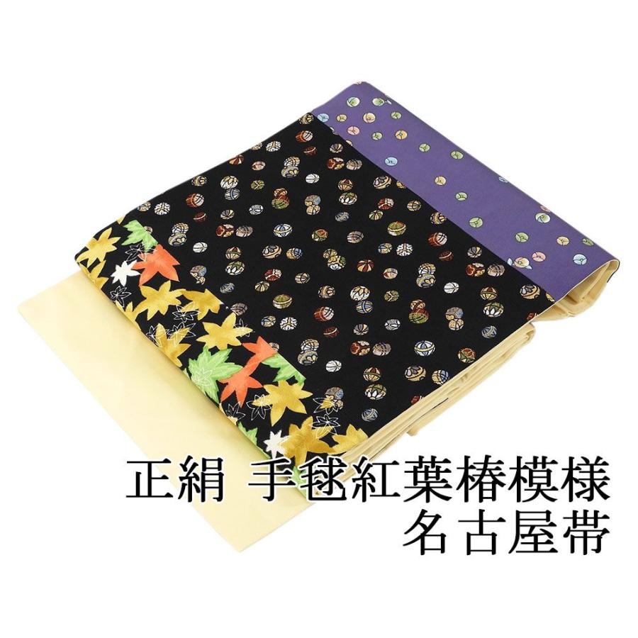 名古屋帯 新品仕立済 正絹 手毬紅葉椿模様 名古屋帯 新品 仕立て上がり h2344 名古屋帯 新品仕立済 正絹 手毬紅葉椿模様 新品 仕立て上がり