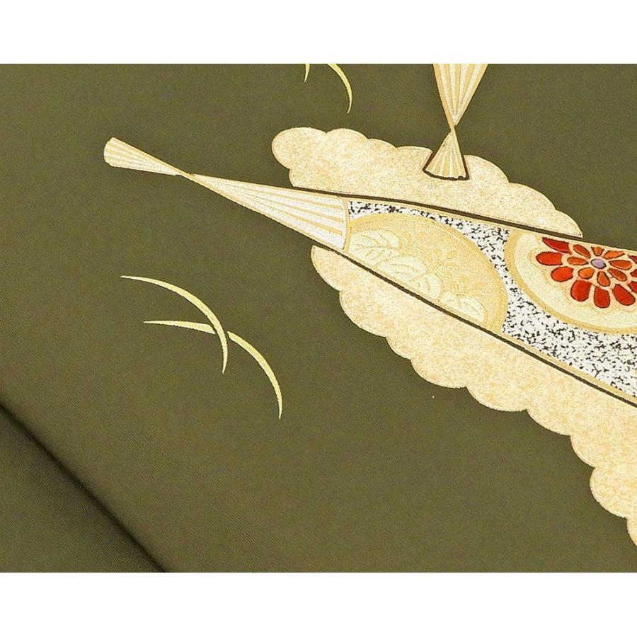 名古屋帯 新品仕立済 ポリエステル 扇子雲取り露芝模様 新品 仕立て