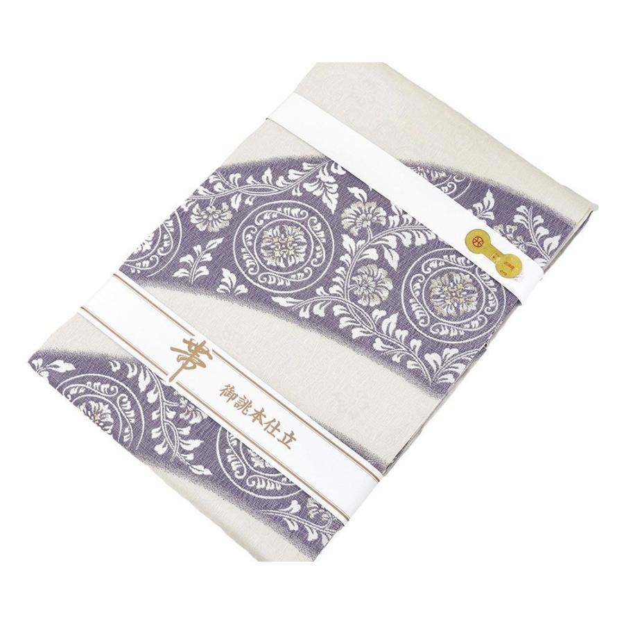 名古屋帯 新品 仕立て上がり 西陣 弥栄織物謹製 斜段唐花模様 仕立済み