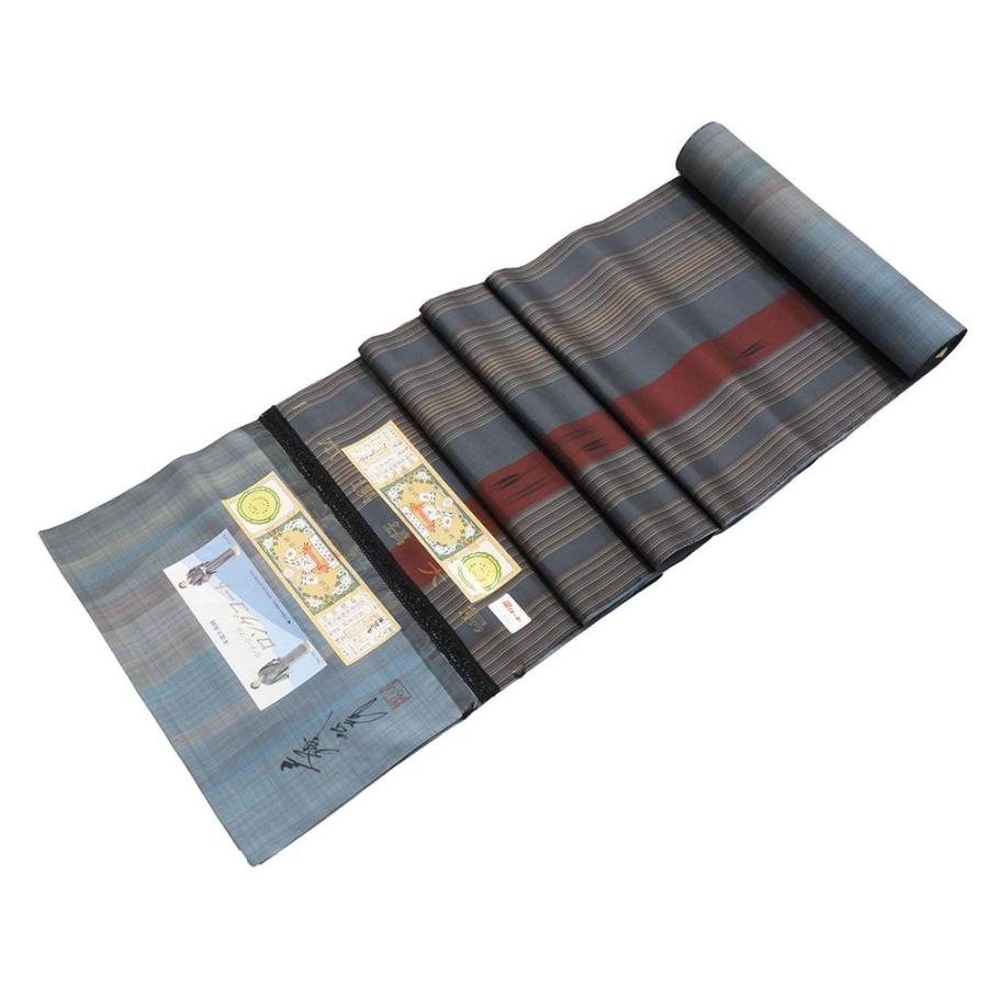 コート 新品 正絹 旗印 本場縞大島 染色作家 岩浅公展作 リバーシブル ロングコート 大島紬 反物 新品 未仕立 j2013 コート 新品 正絹 旗印 本場縞大島 染色作家 岩浅公展作 リバーシブル