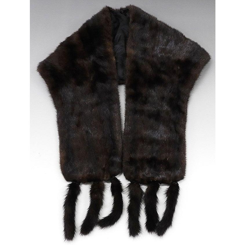 ショール ミンク 毛皮 ストール リアルファー しっぽ付き ダーク
