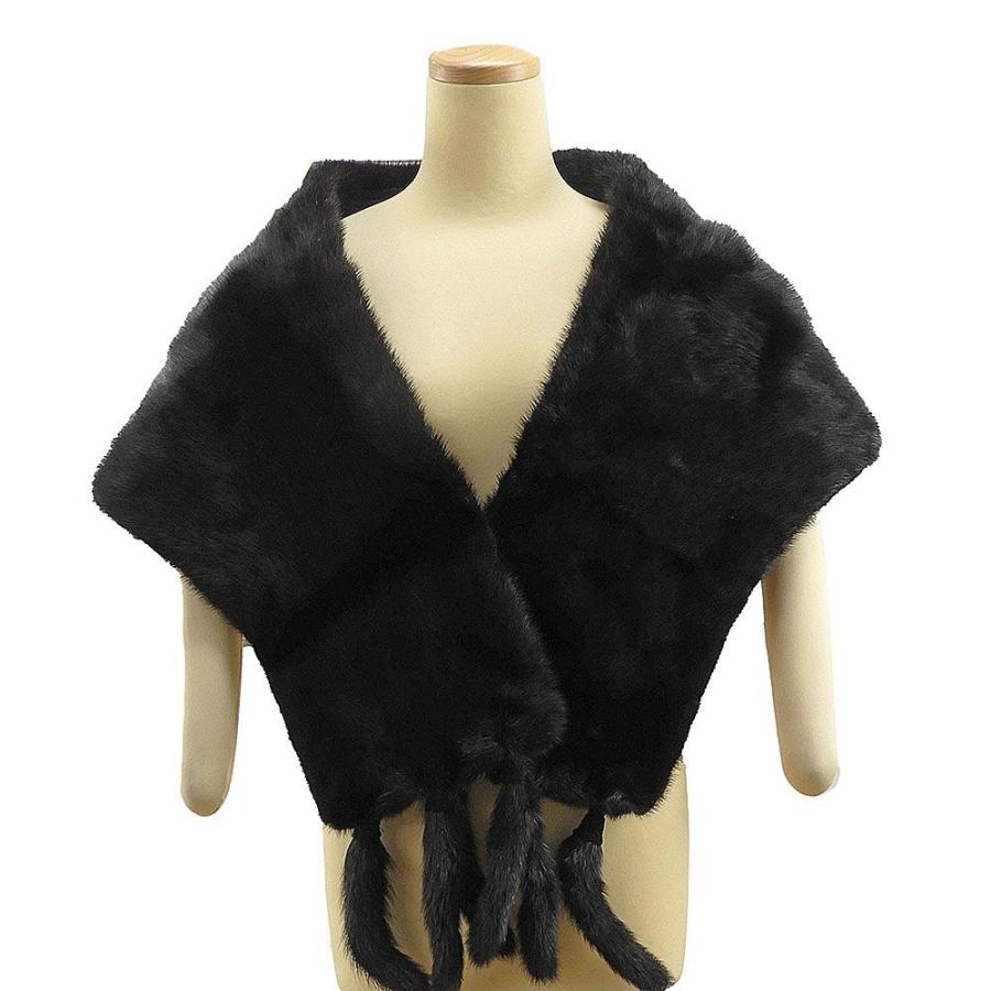 30％OFFクーポン配布中！ショール ミンク 毛皮 ストール リアルファー ショール SAGA MINK しっぽ付き ブラック 着物にも洋服に