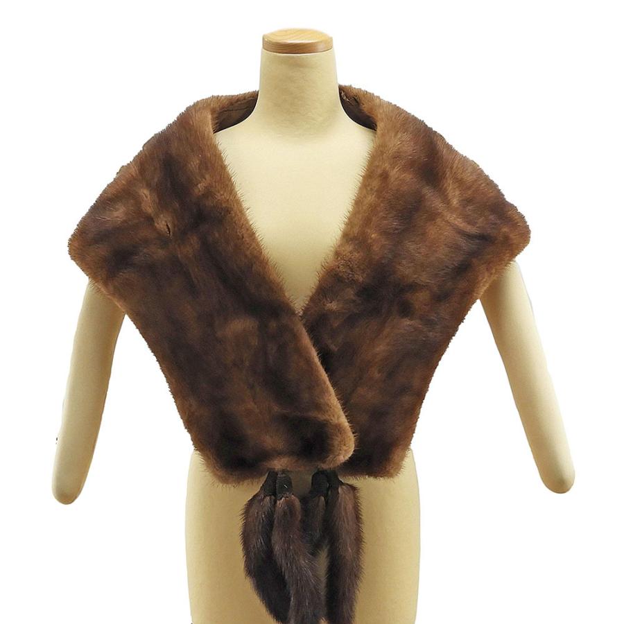 ショール ミンク 毛皮 ストール リアルファー しっぽ付き ブラウン