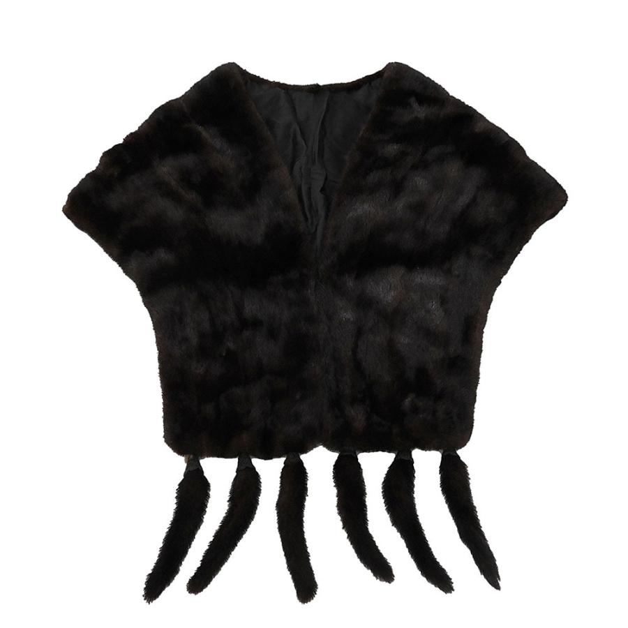ショール ミンク 毛皮 ストール リアルファー しっぽ付き ブラック