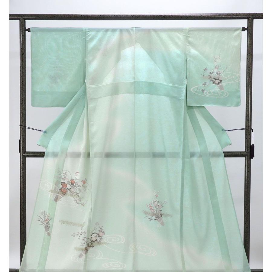 夏物 絽訪問着 未使用 正絹 四季花観世水 身丈159.5cm 裄丈64cm