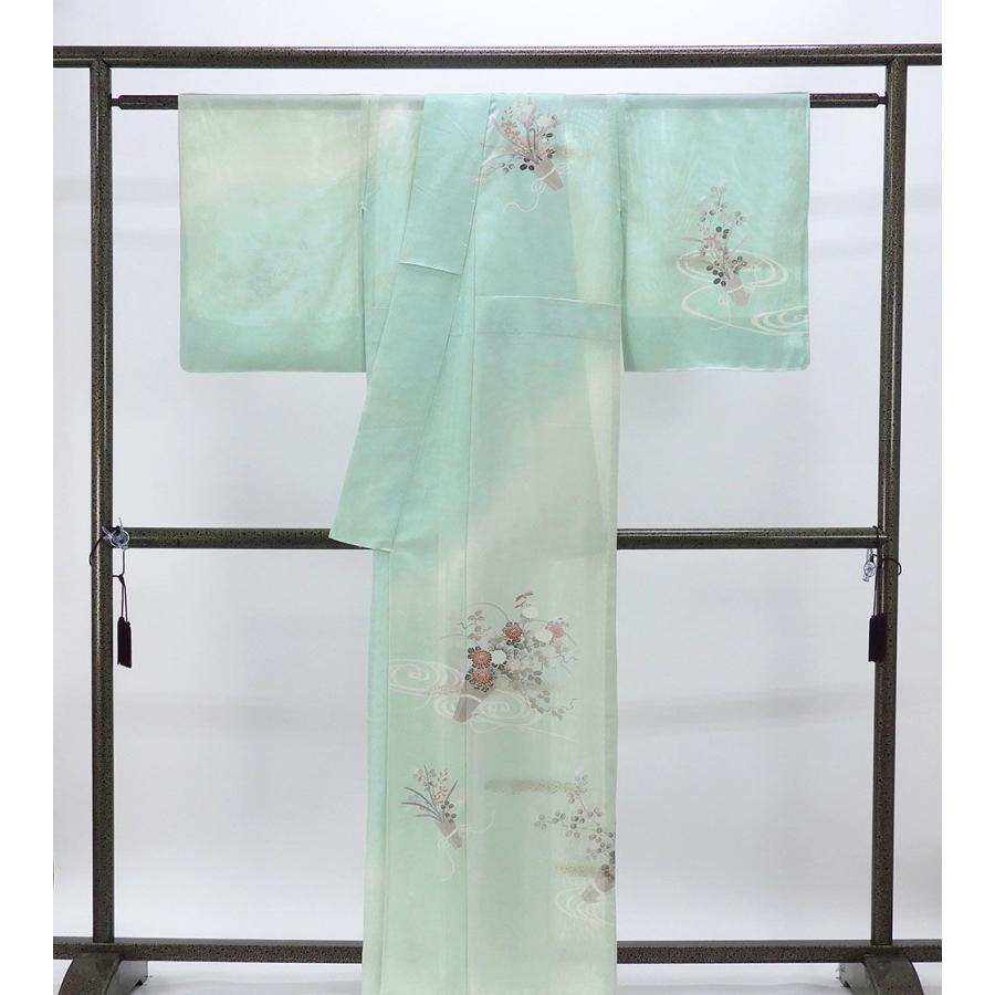 夏物 絽訪問着 未使用 正絹 四季花観世水 身丈159.5cm 裄丈64cm