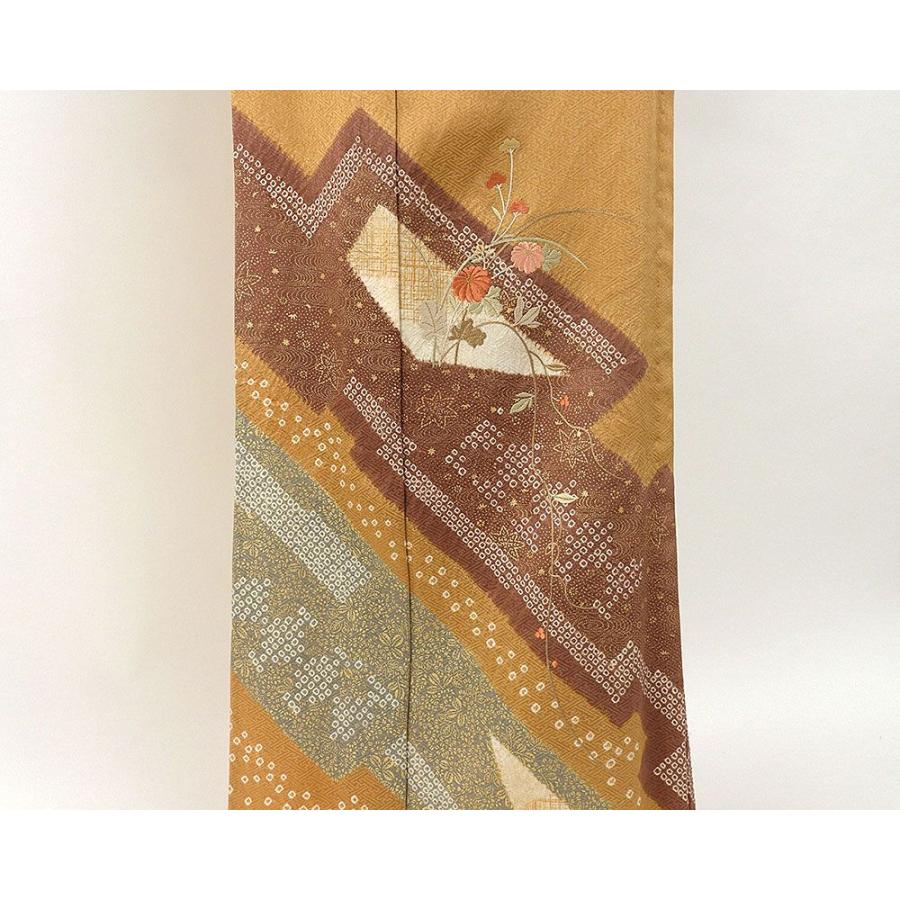 単衣 訪問着 新品仕立済 正絹 単衣 菊花匹田模様 身丈164.5cm 裄丈66.5cm 訪問着 小難あり 新品 仕立て上がり 着物 wb1058の画像