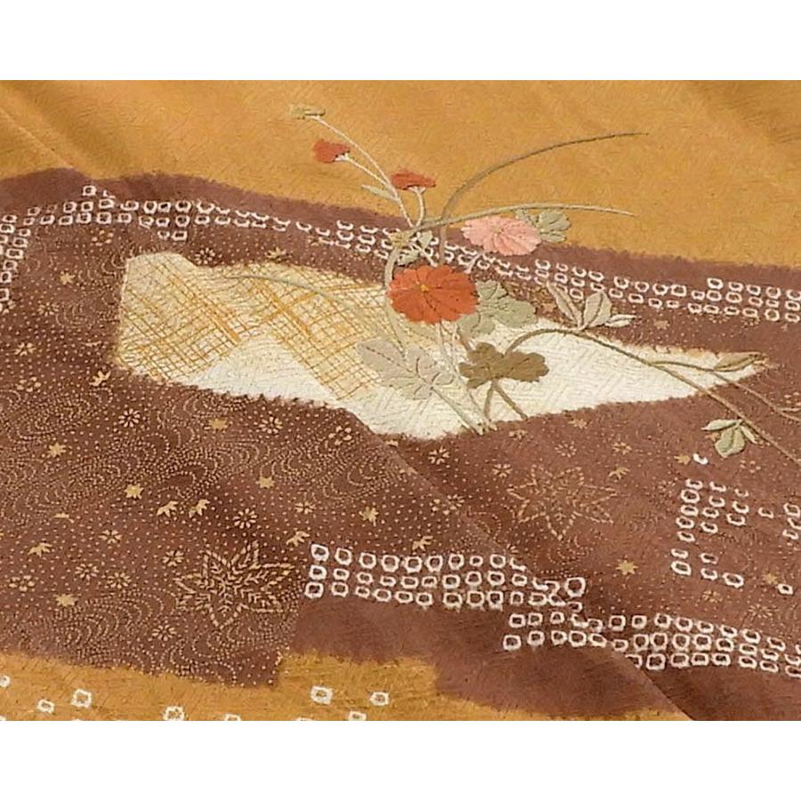 単衣 訪問着 新品仕立済 正絹 単衣 菊花匹田模様 身丈164.5cm 裄丈66.5cm 訪問着 小難あり 新品 仕立て上がり 着物 wb1058の画像