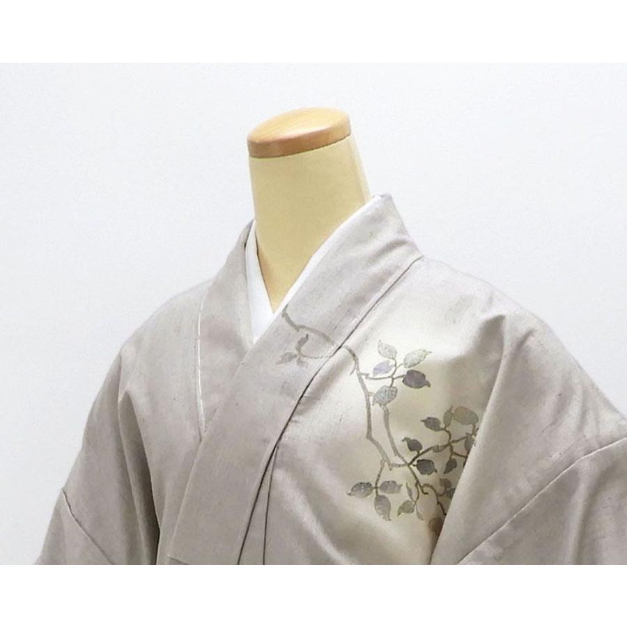 単衣 紬訪問着 新品 仕立上がり 正絹 結城紬 はたおり娘 笹 草 葉 身丈