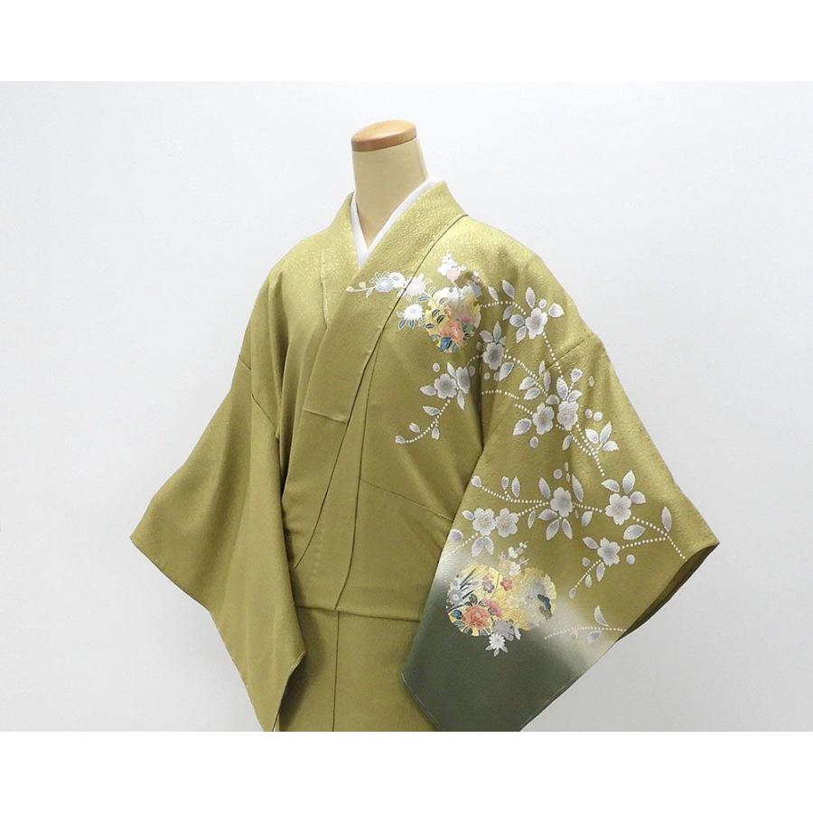単衣 訪問着 新品 仕立上がり 正絹 雪輪 四季花 辻が花 身丈164.5cm 裄 