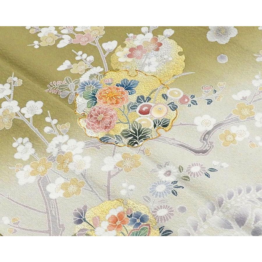 単衣 訪問着 新品 仕立上がり 正絹 雪輪 四季花 辻が花 身丈164.5cm 裄 